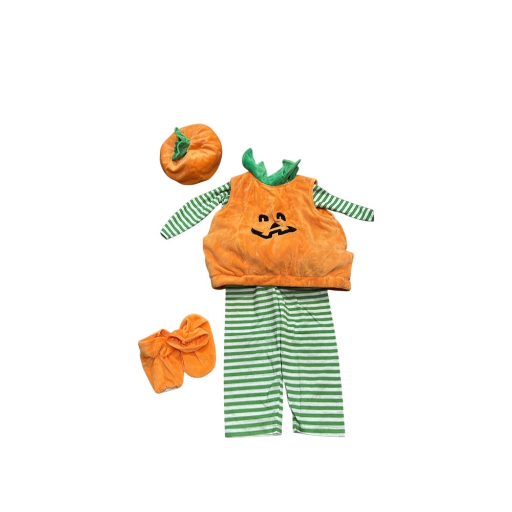 Toddler Pumpkin Halloween Costume Set 12-18M Orange Green Striped 5-Piece Plush